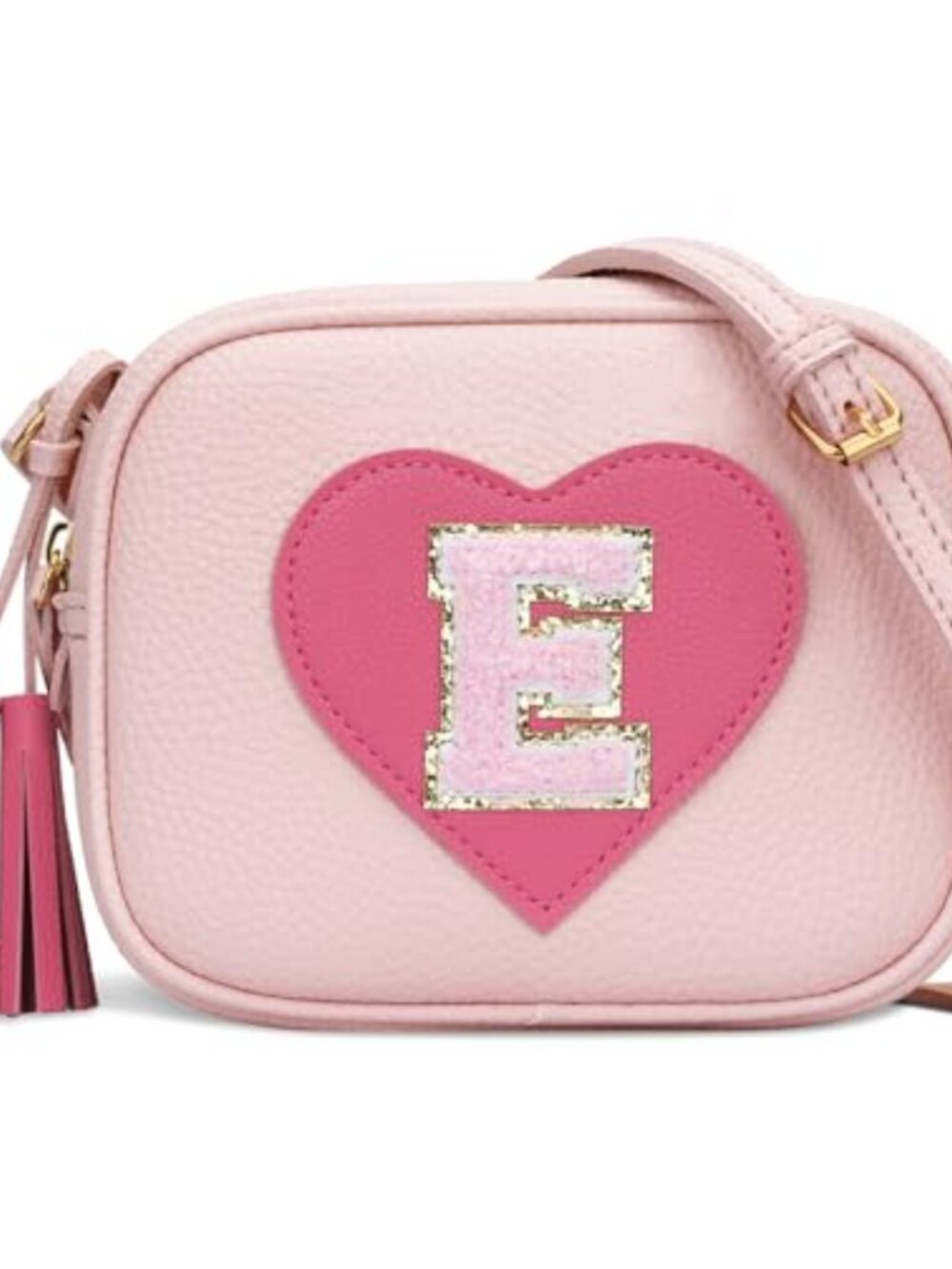 Vegan Leather Heart Crossbody Purse with Tassel Letter Adjustable Strap